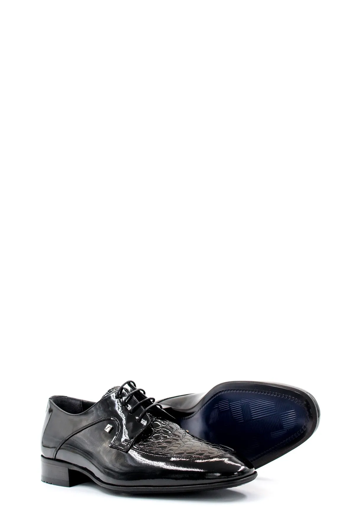 Men's Black Patent Leather Derby Shoes with Croc-Embossed Detailing - Wessi sold by Wessi product image thumbnail 5