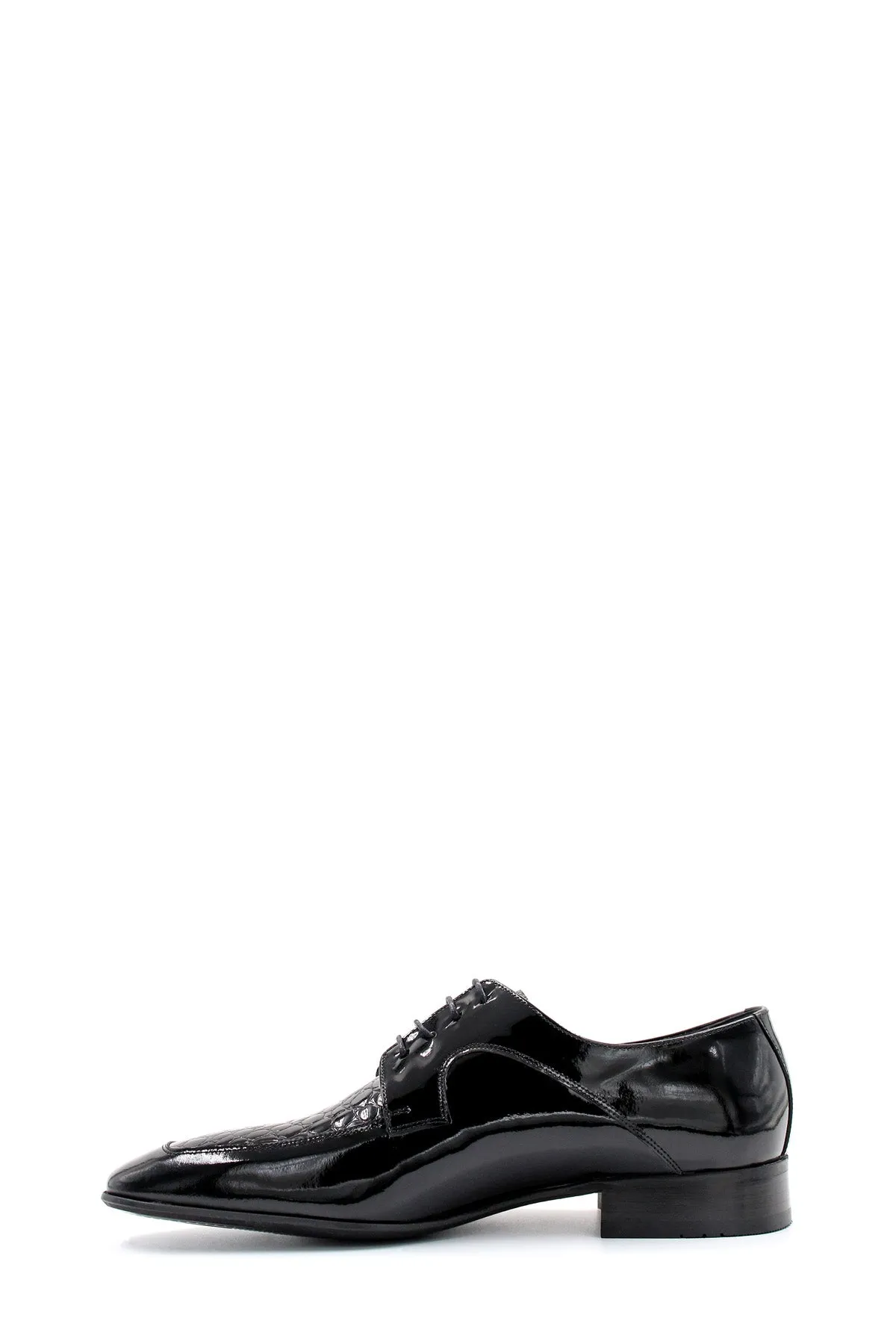 Men's Black Patent Leather Derby Shoes with Croc-Embossed Detailing - Wessi sold by Wessi product image thumbnail 3