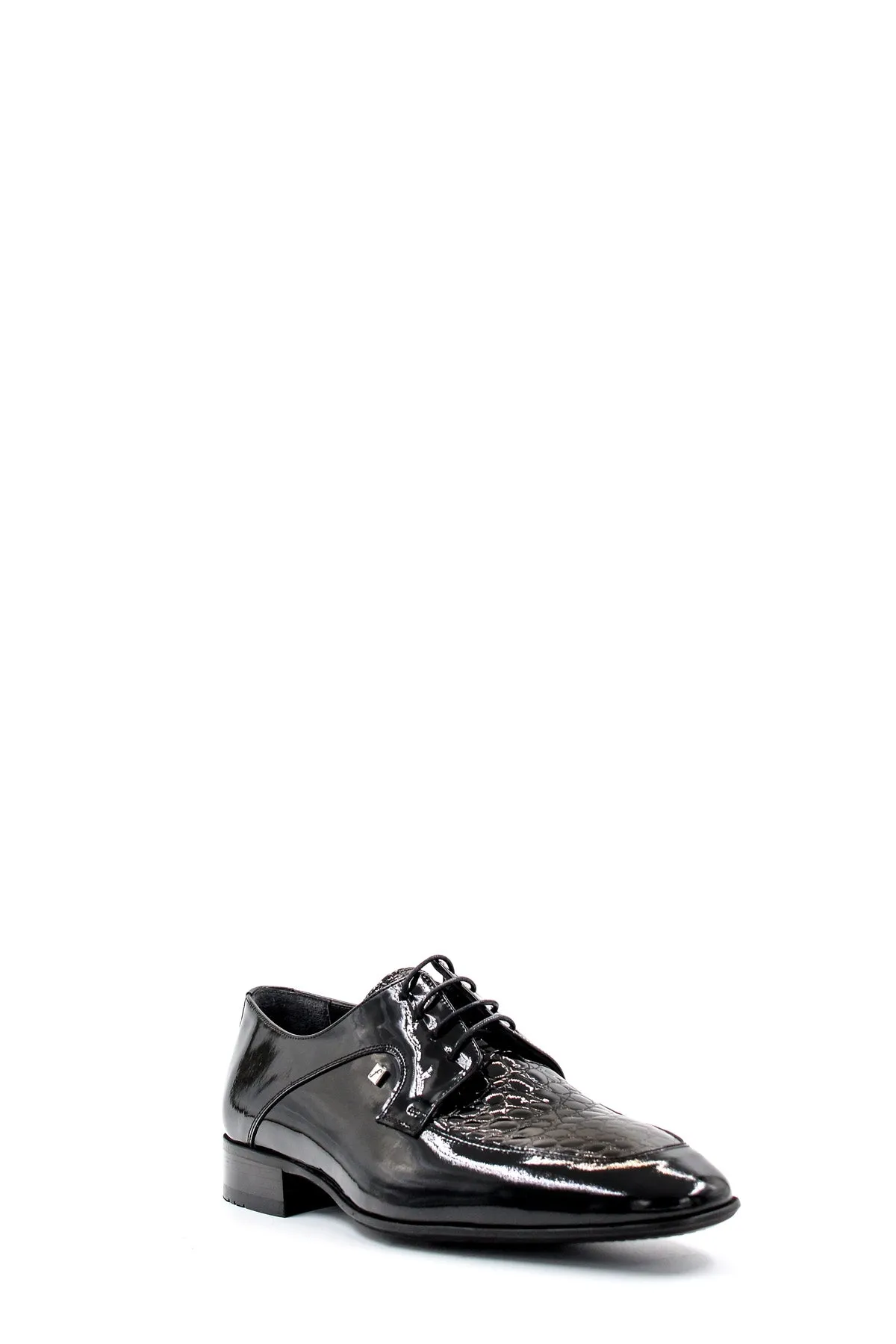 Men's Black Patent Leather Derby Shoes with Croc-Embossed Detailing - Wessi sold by Wessi product image thumbnail 4