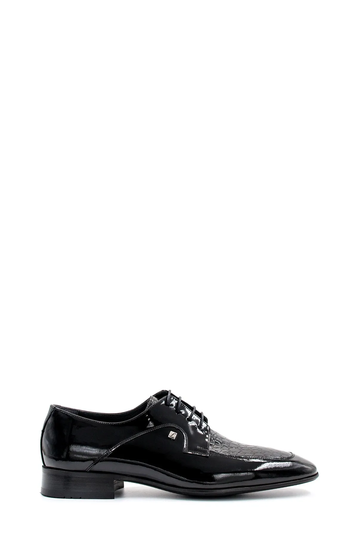 Men's Black Patent Leather Derby Shoes with Croc-Embossed Detailing - Wessi sold by Wessi product image thumbnail 2