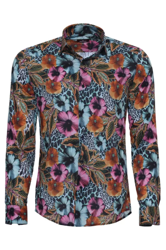 Floral Patterned Slim Fit Long Sleeves Multicolor Men Shirt - Wessi sold by Wessi
