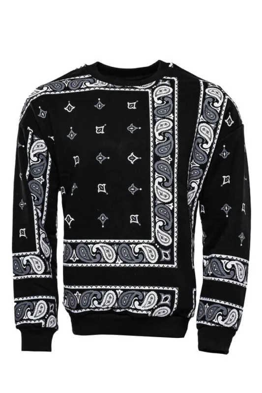 Black Patterned Crew Neck Sweater - Wessi sold by Wessi
