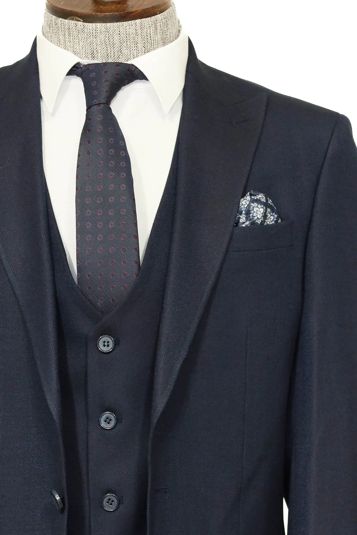 3 -Piece Single Button Peak Lapel Navy Blue Men Suit - Wessi sold by Wessi product image thumbnail 2