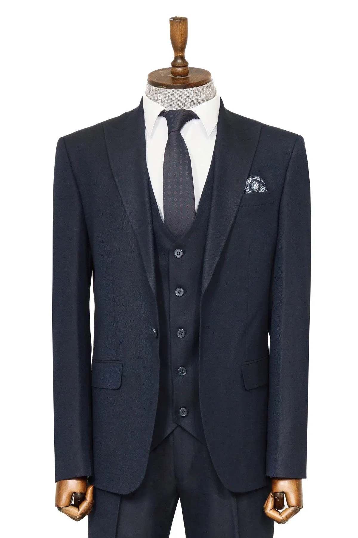 3 -Piece Single Button Peak Lapel Navy Blue Men Suit - Wessi sold by Wessi product image thumbnail 3