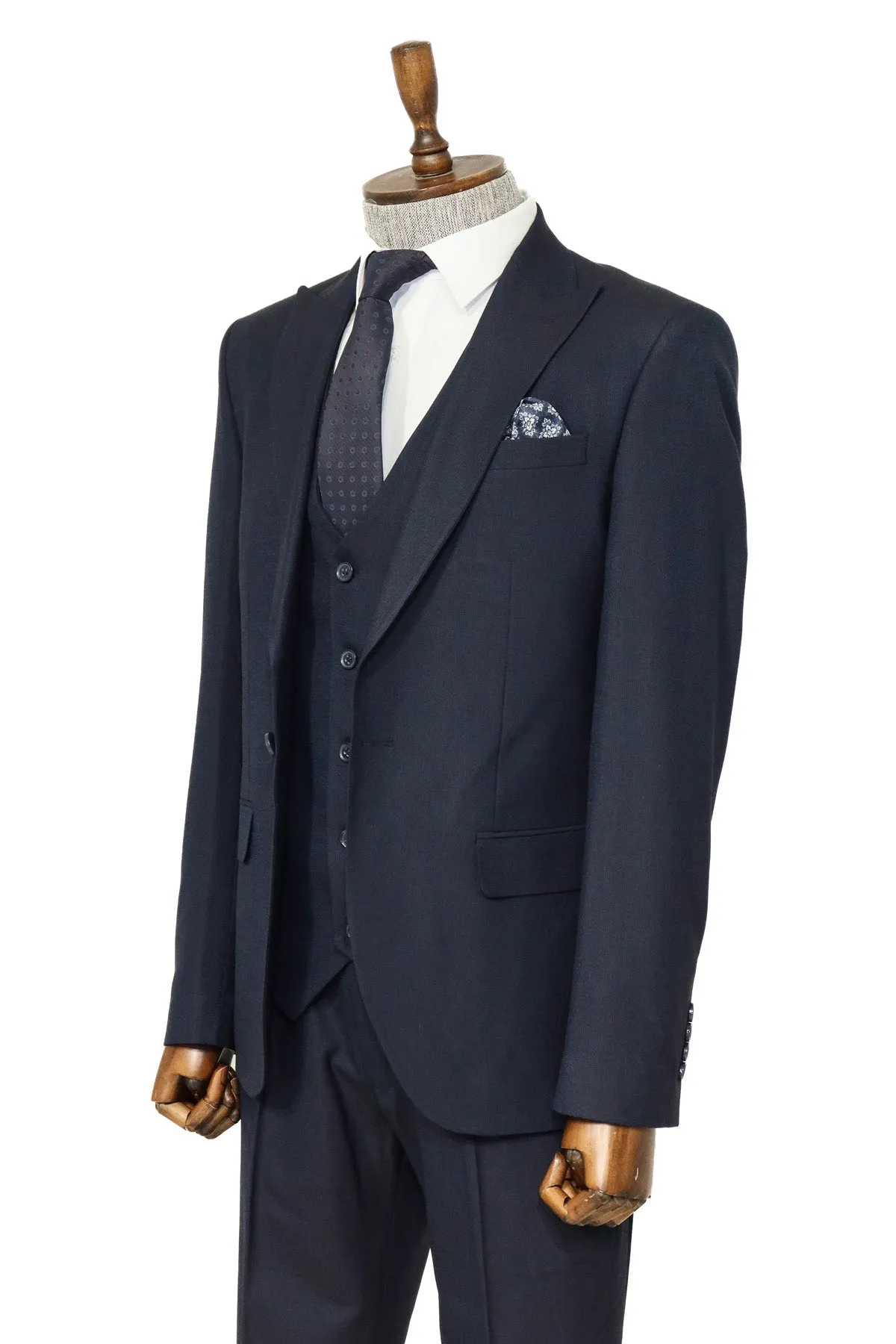 3 -Piece Single Button Peak Lapel Navy Blue Men Suit - Wessi sold by Wessi product image thumbnail 4