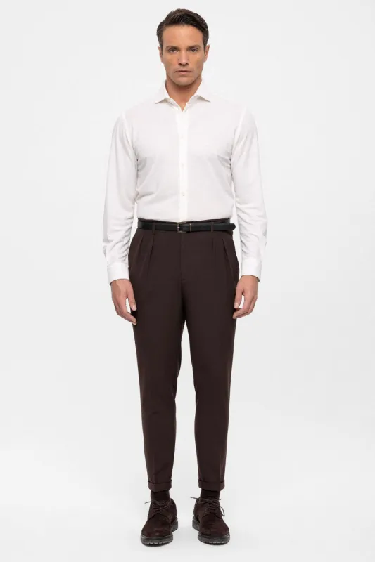 Men's Dark Brown High Waist Belted Trousers - Wessi sold by Wessi