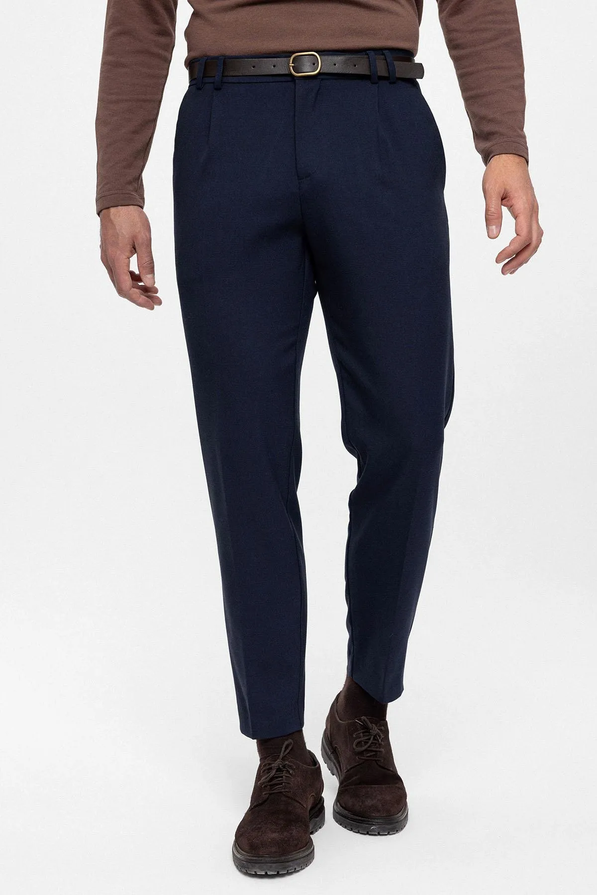 Navy Blue Belted High Waist Men's Trousers - Wessi sold by Wessi product image thumbnail 4