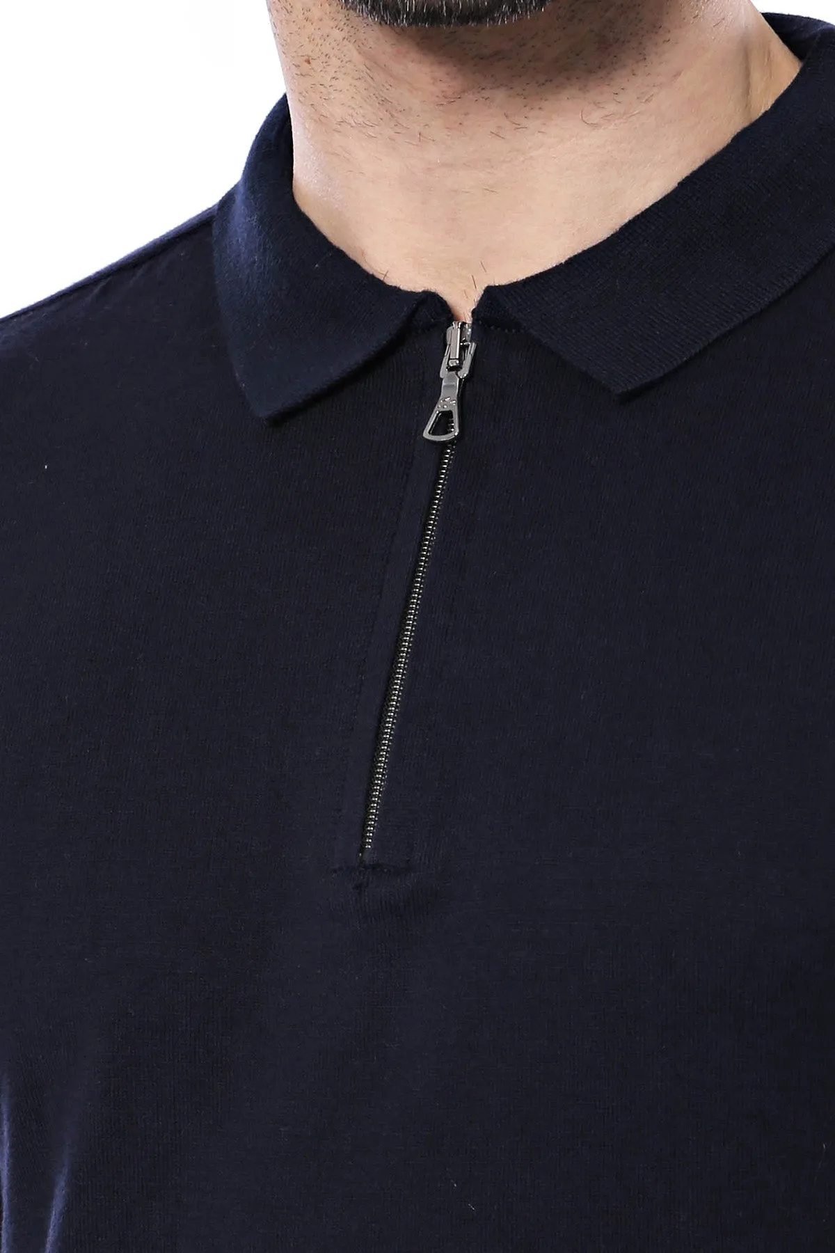 Polo Neck Plain Navy Knitted Blue Men T-Shirt - Wessi sold by Wessi product image thumbnail 2