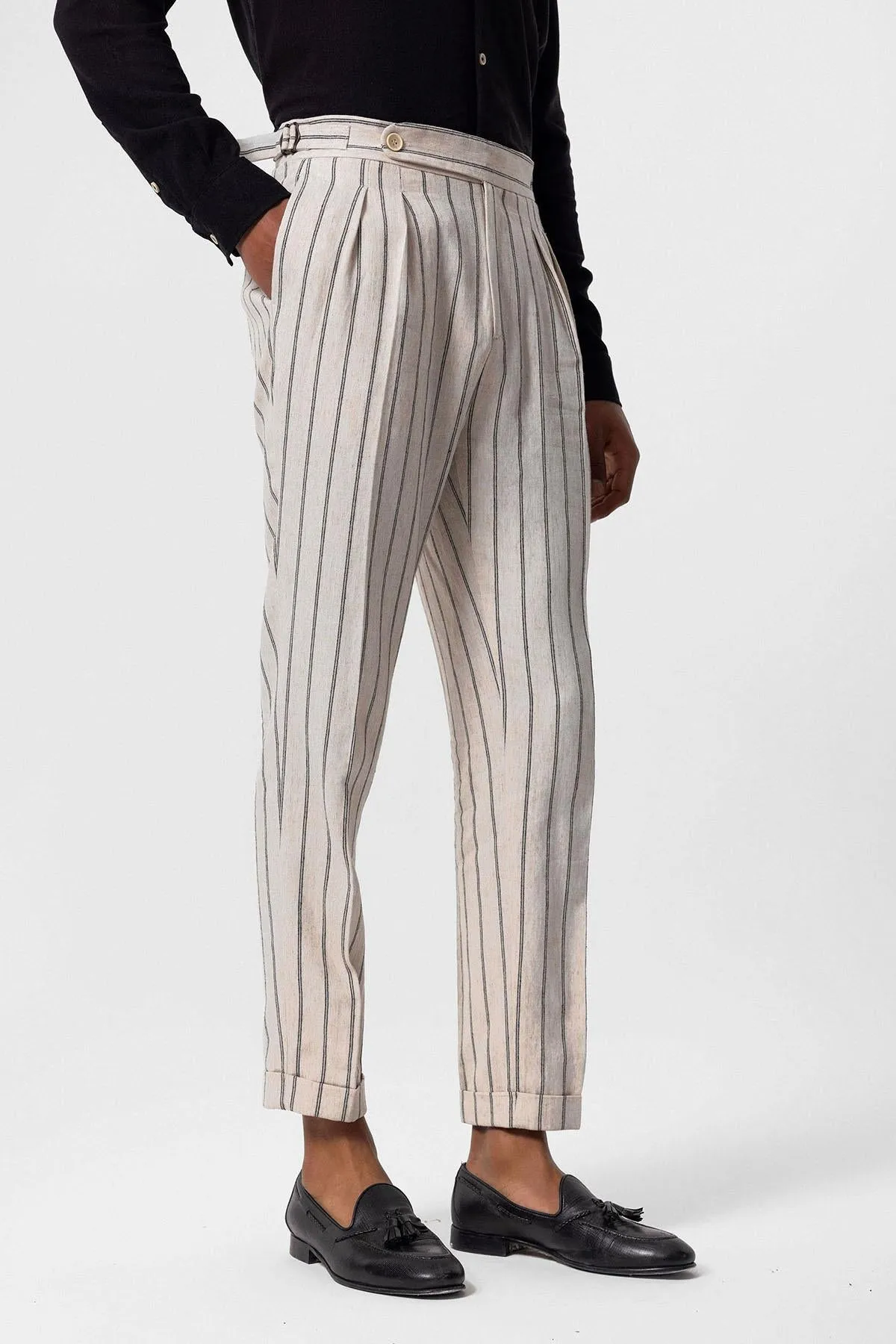 Men's Black High-Waist Linen Blend Pants - Wessi sold by Wessi product image thumbnail 2