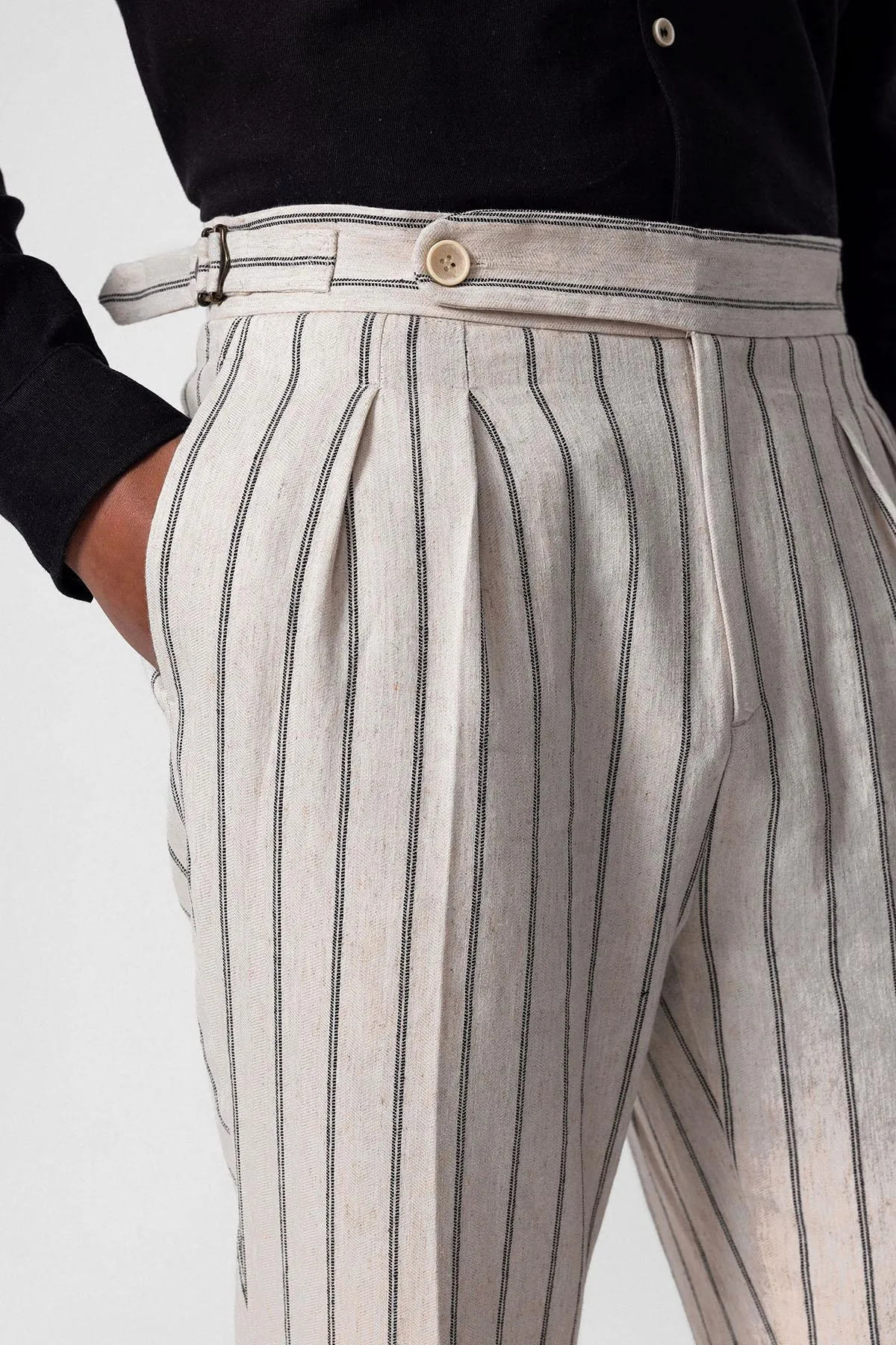 Men's Black High-Waist Linen Blend Pants - Wessi sold by Wessi product image thumbnail 3