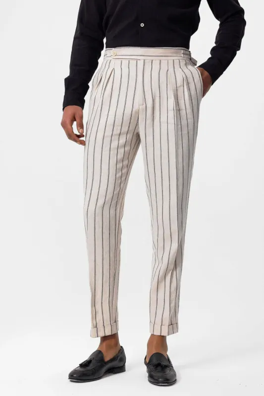 Men's Black High-Waist Linen Blend Pants - Wessi sold by Wessi