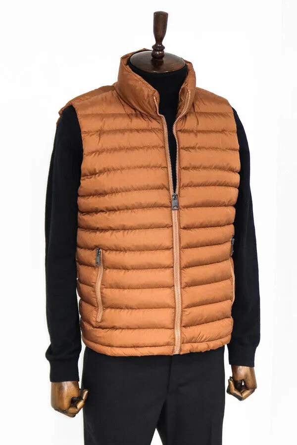 Quilted Zippered Light Brown Men Down Vest - Wessi sold by Wessi product image thumbnail 3