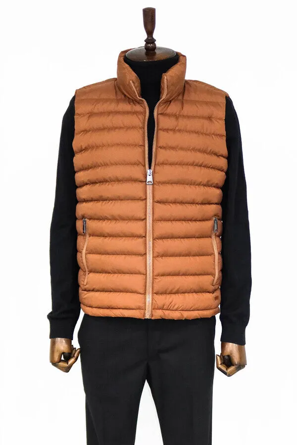 Quilted Zippered Light Brown Men Down Vest - Wessi sold by Wessi product image thumbnail 4