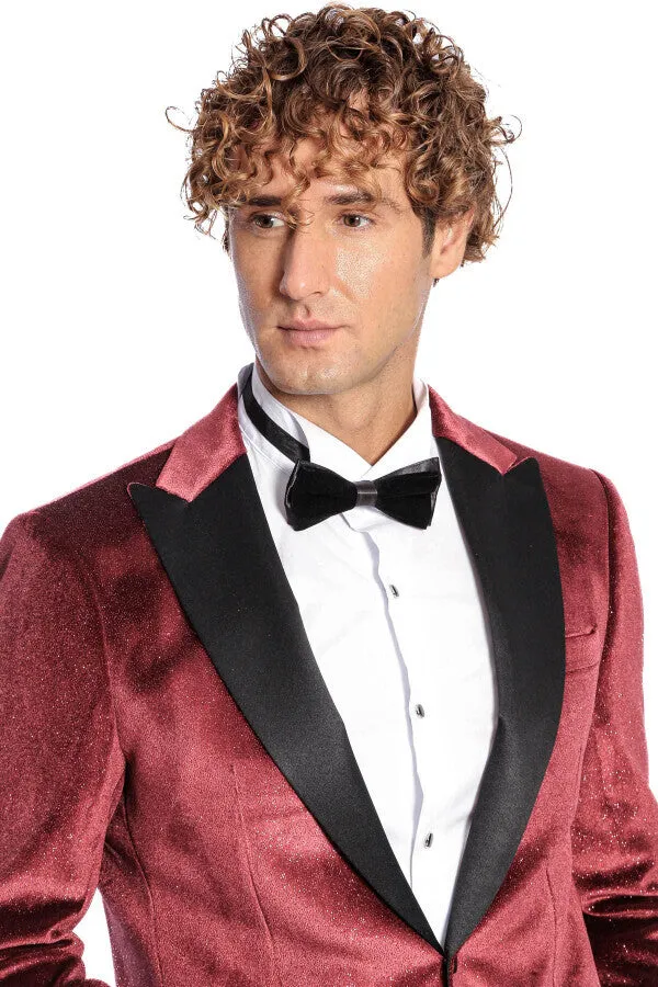 Slim Fit Velvet Burgundy Men Sparkle Tuxedo Jacket - Wessi sold by Wessi product image thumbnail 3