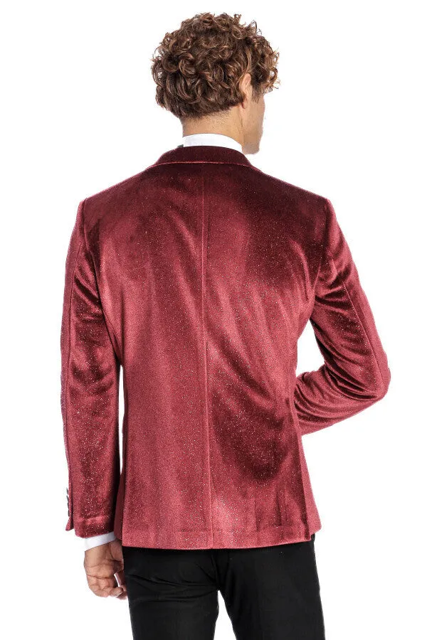 Slim Fit Velvet Burgundy Men Sparkle Tuxedo Jacket - Wessi sold by Wessi product image thumbnail 4