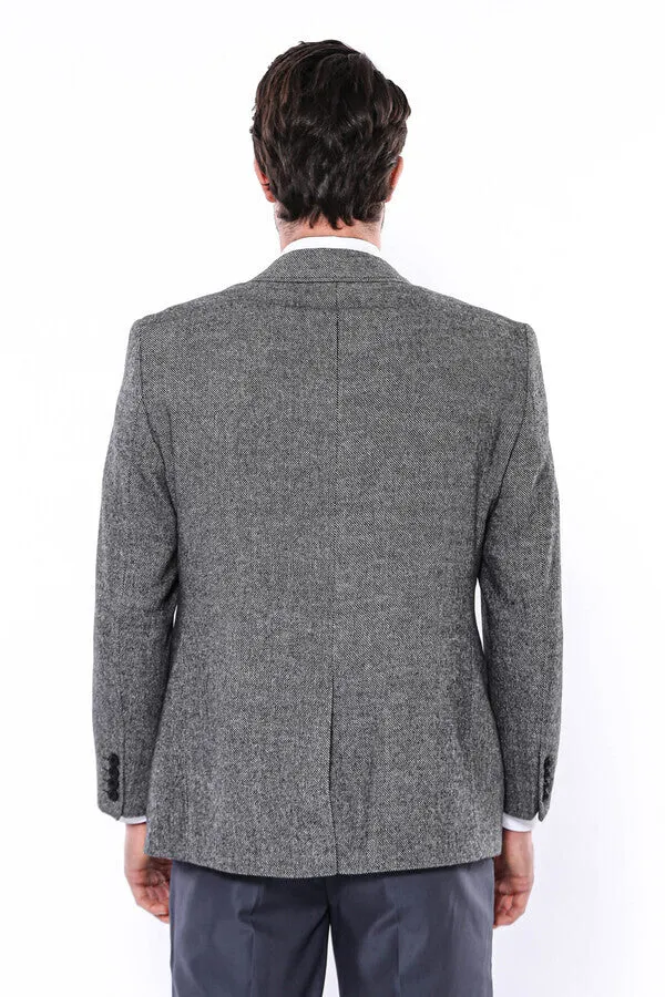 4 Drop Regular Cut Wool Grey Men Blazer - Wessi sold by Wessi product image thumbnail 4