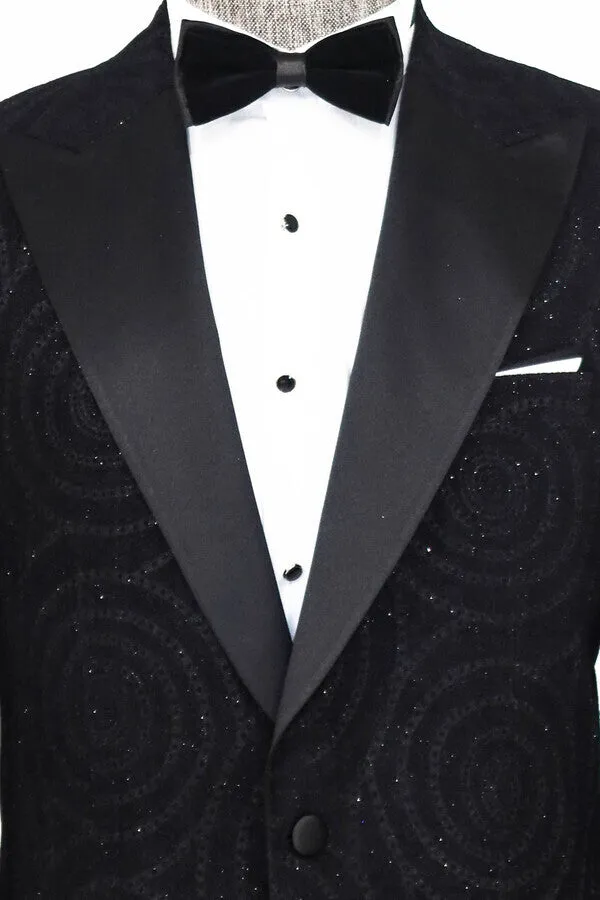 Hypnose Patterned Peak Lapel Slim Fit Black Men Tuxedo Blazer - Wessi sold by Wessi product image thumbnail 2