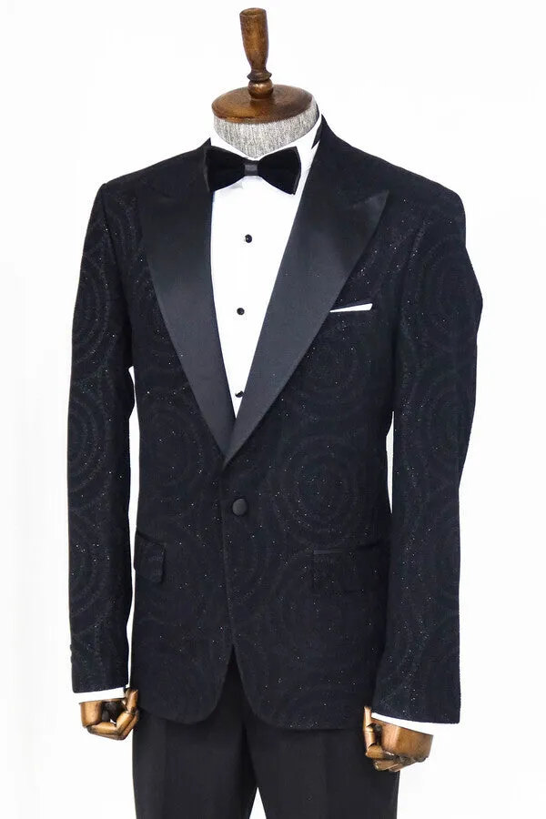 Hypnose Patterned Peak Lapel Slim Fit Black Men Tuxedo Blazer - Wessi sold by Wessi product image thumbnail 5