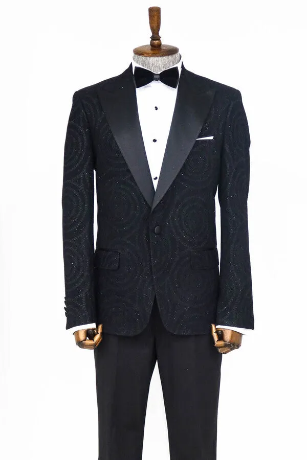 Hypnose Patterned Peak Lapel Slim Fit Black Men Tuxedo Blazer - Wessi sold by Wessi product image thumbnail 4