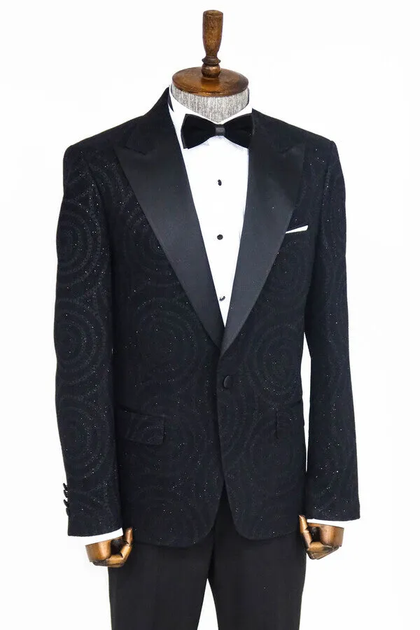Hypnose Patterned Peak Lapel Slim Fit Black Men Tuxedo Blazer - Wessi sold by Wessi product image thumbnail 3