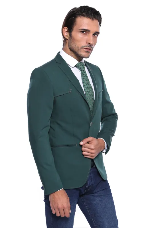 Double Buttons Shoulder Piece Mono Lapel Green Jacket-Wessi sold by Wessi