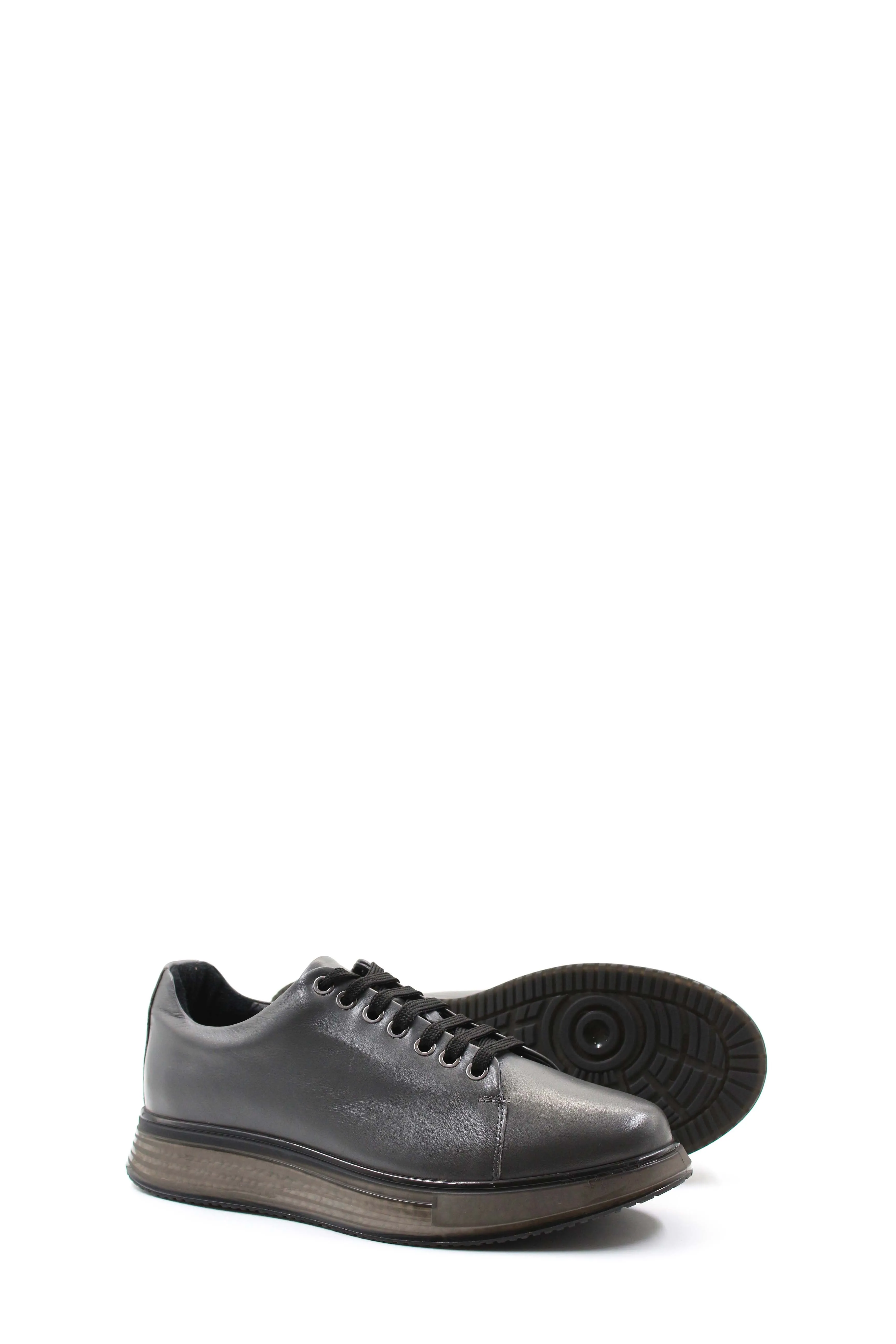Men's Metallic Grey Leather Sneakers with Chunky Sole - Wessi sold by Wessi product image thumbnail 3