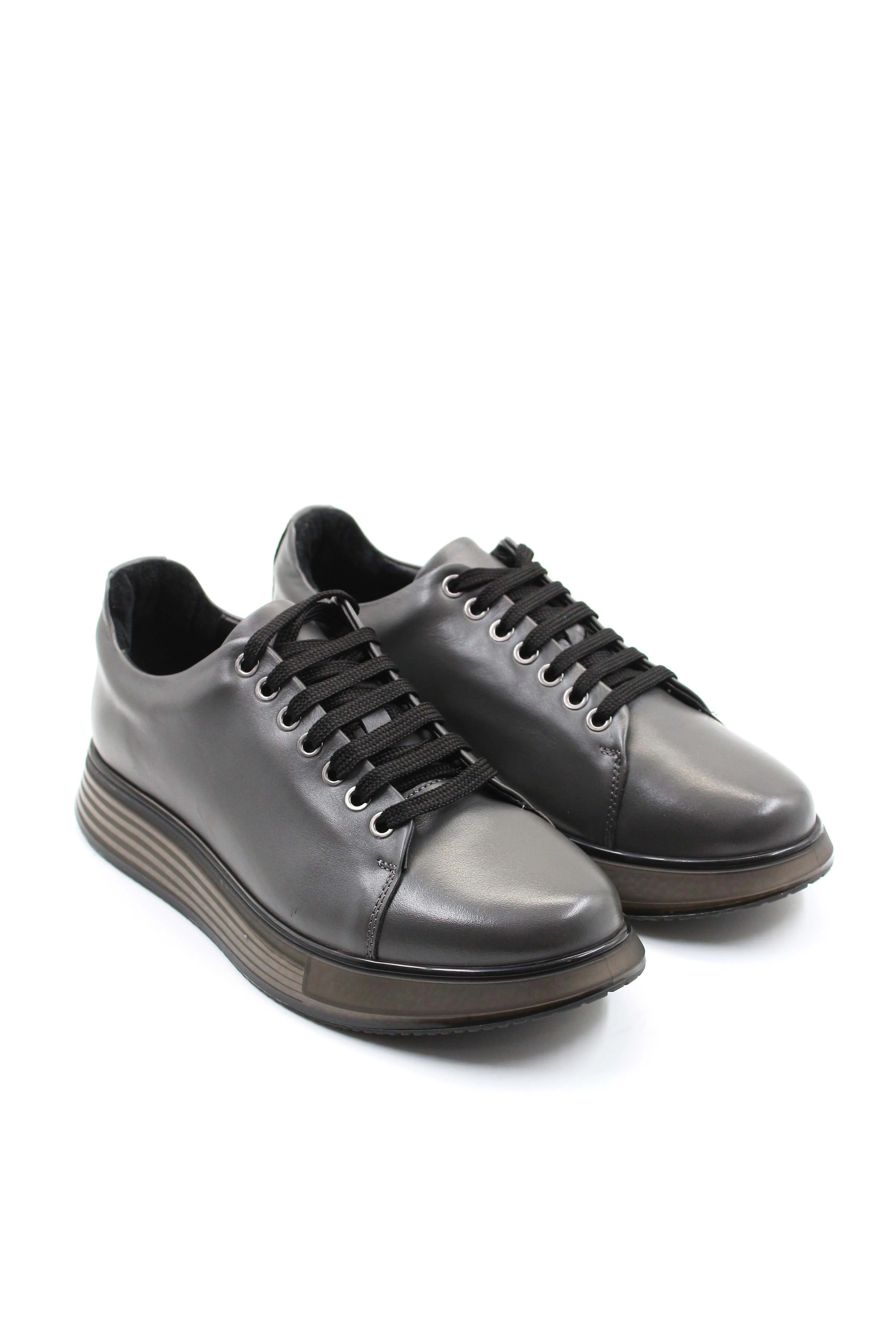 Men's Metallic Grey Leather Sneakers with Chunky Sole - Wessi sold by Wessi product image thumbnail 4