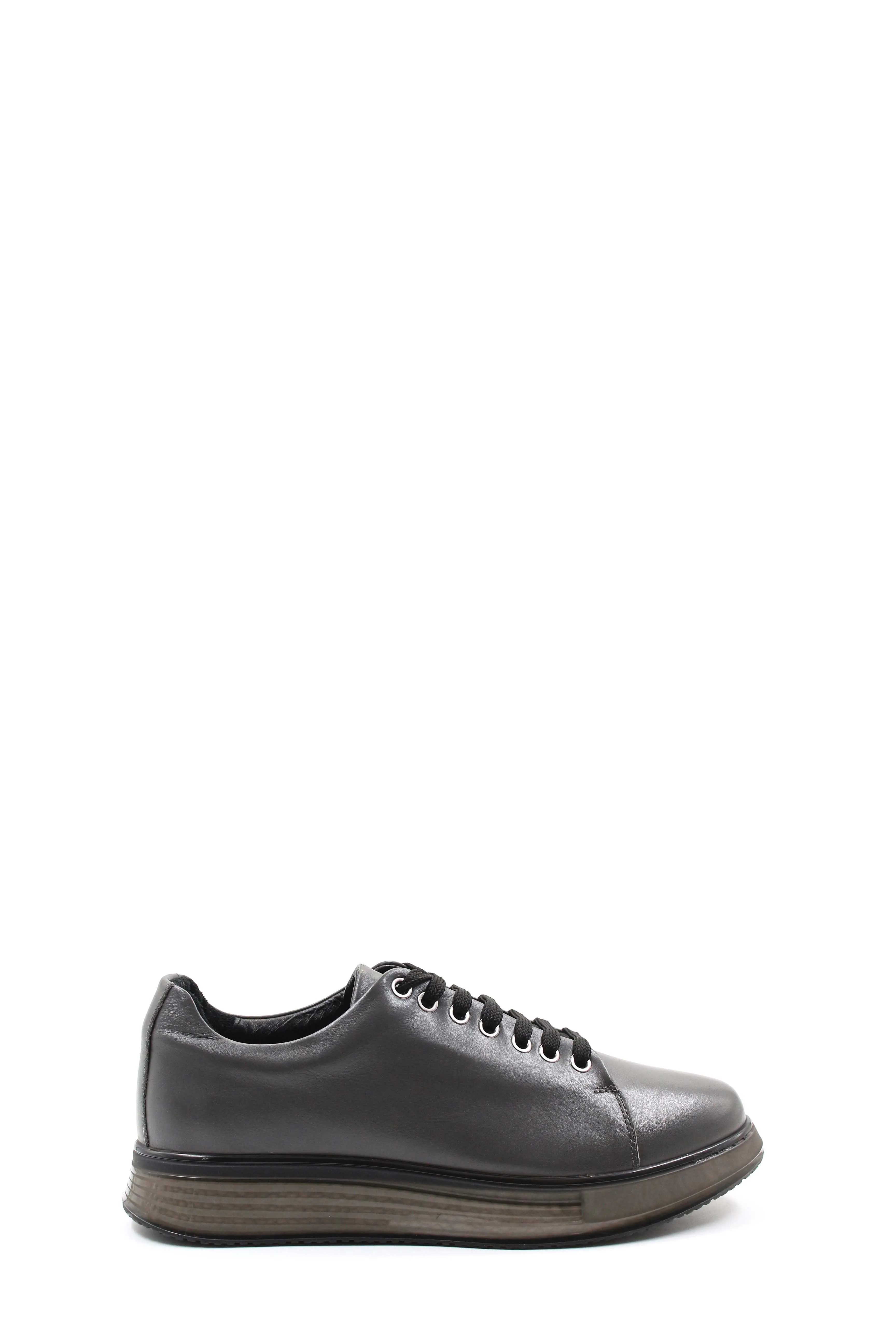 Men's Metallic Grey Leather Sneakers with Chunky Sole - Wessi sold by Wessi