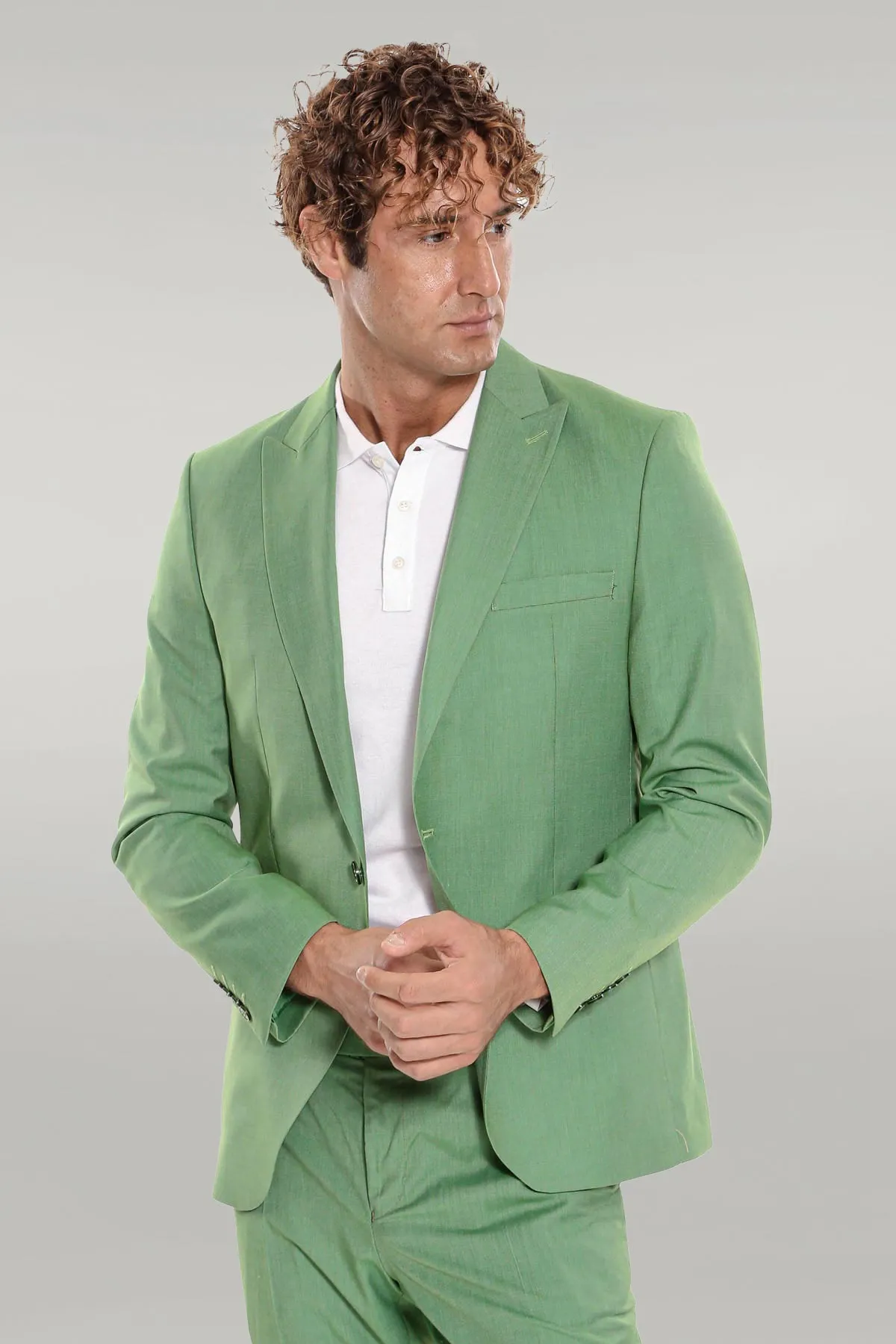 2 Piece Patterned Slim Fit Green Men Suit - Wessi sold by Wessi