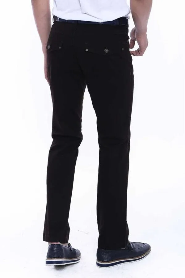 Suede Flap Pockets Plain Dark Brown Men Pants - Wessi sold by Wessi product image thumbnail 3