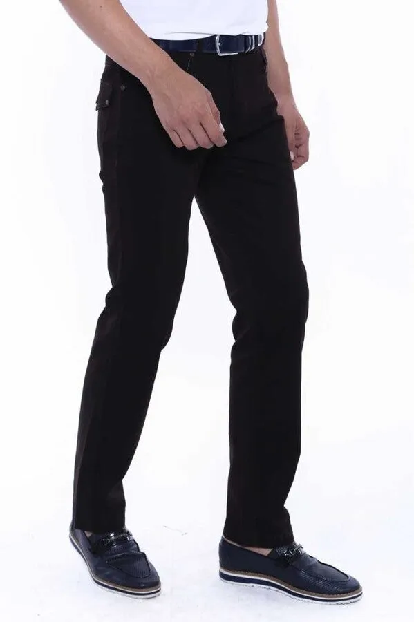 Suede Flap Pockets Plain Dark Brown Men Pants - Wessi sold by Wessi product image thumbnail 4