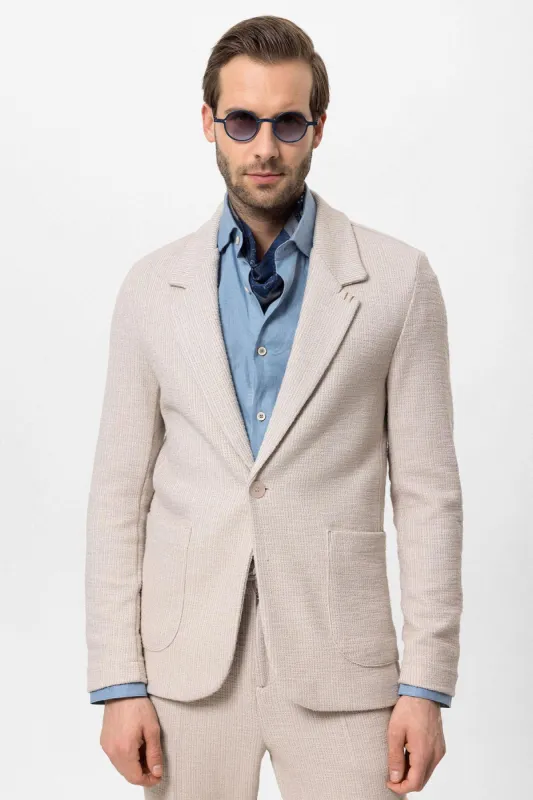 Beige Textured Unlined Men's Jacket - Wessi sold by Wessi