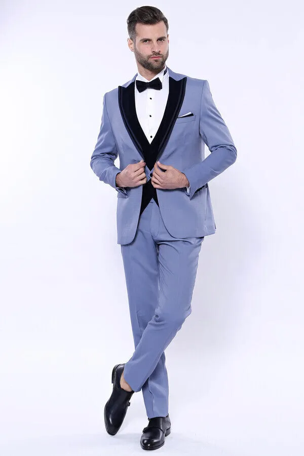 Velvet Collar Patterned Blue Tuxedo | Wessi sold by Wessi product image thumbnail 2