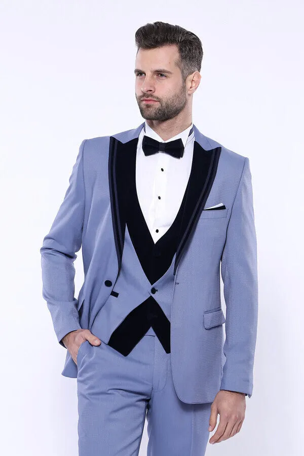Velvet Collar Patterned Blue Tuxedo | Wessi sold by Wessi product image thumbnail 5
