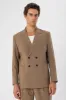 Men's Camel Double Breasted  Blazer Jacket with Bag Pocket - Wessi sold by Wessi