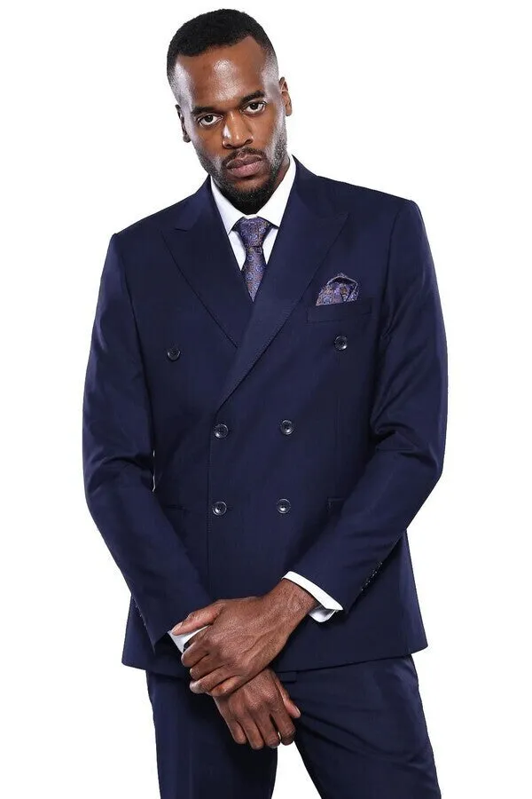 Double Breasted Slim Fit Navy Blue Men Suit - Wessi sold by Wessi