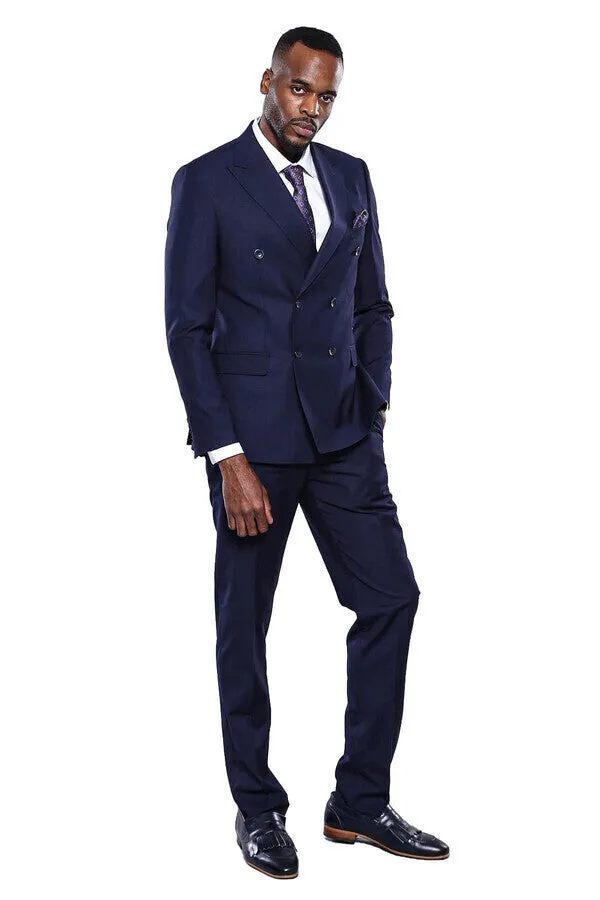 Double Breasted Slim Fit Navy Blue Men Suit - Wessi sold by Wessi product image thumbnail 2