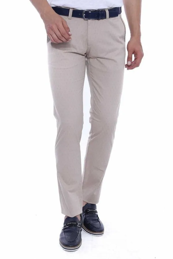 5 Pockets Patterned Men Beige Pants - Wessi sold by Wessi