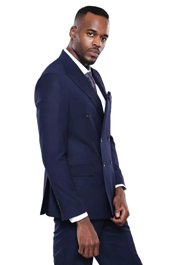 Double Breasted Slim Fit Navy Blue Men Suit - Wessi sold by Wessi product image thumbnail 5