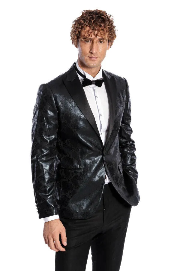 Patterned Slim Fit Black Men's Prom Blazer - Wessi sold by Wessi