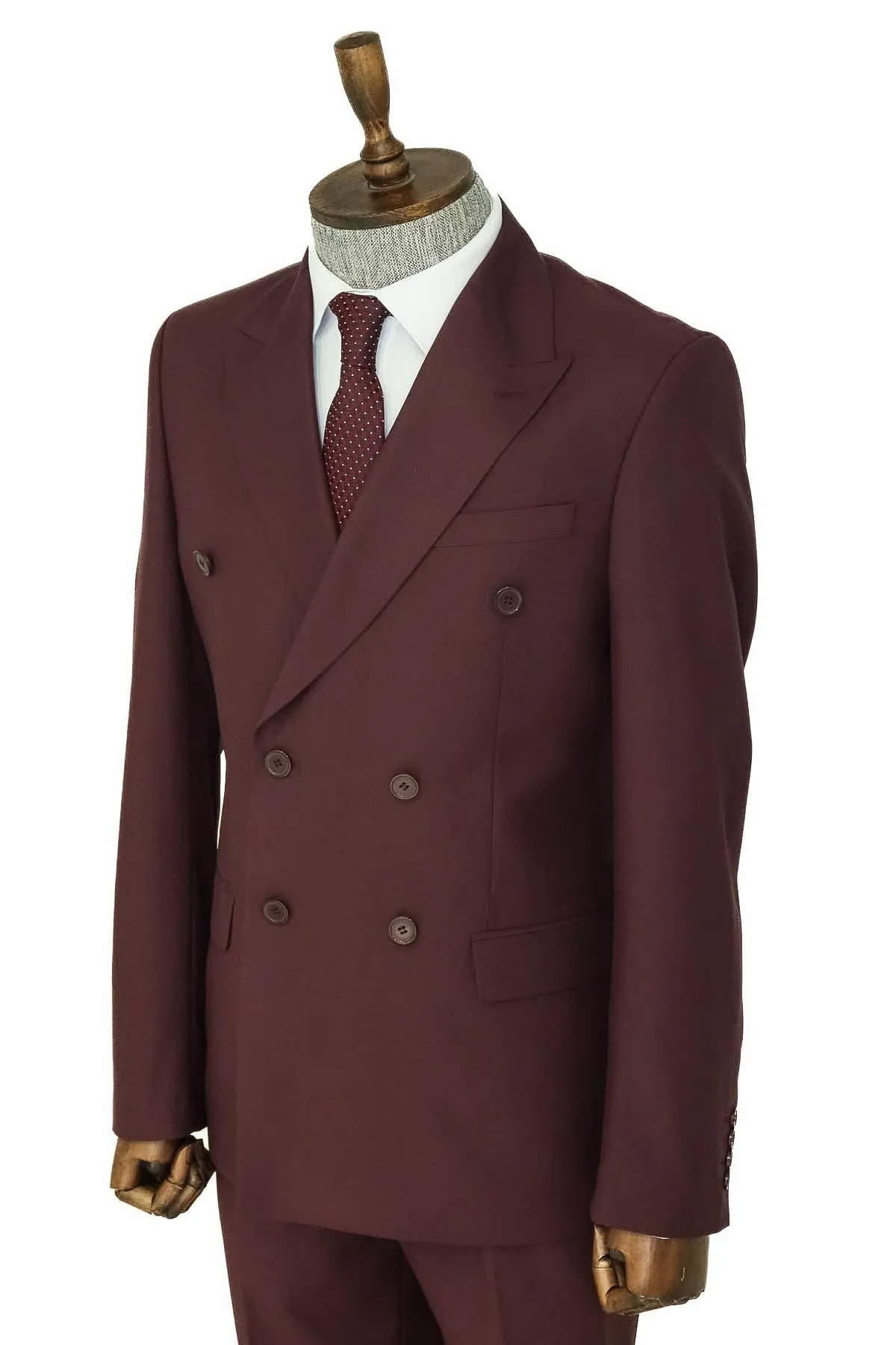Wide Peak Collar Slim Fit Burgundy Men Double-Breasted Suit - Wessi sold by Wessi product image thumbnail 5