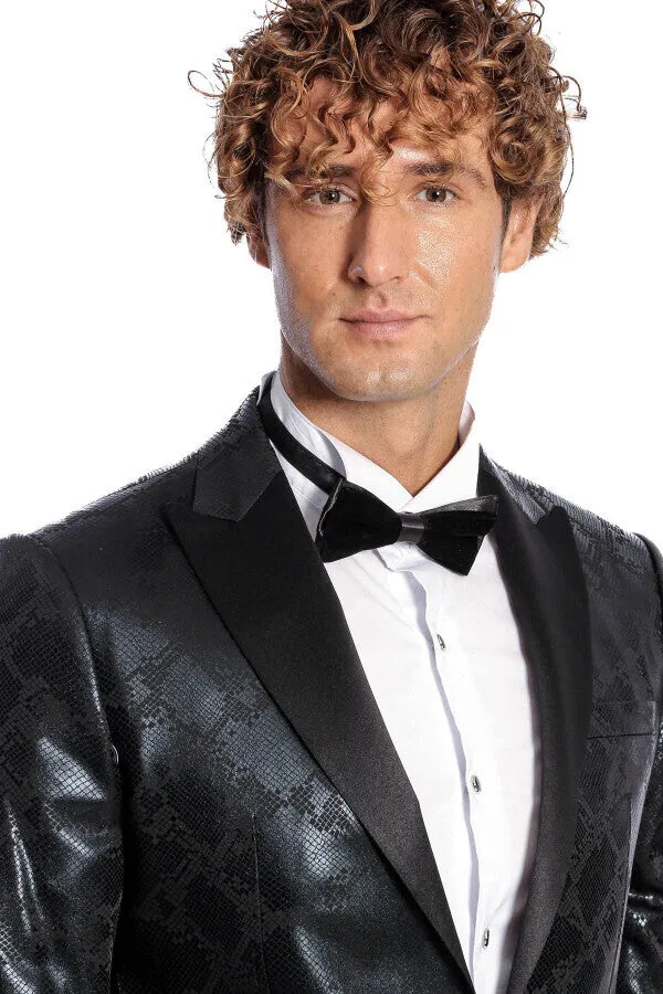 Patterned Slim Fit Black Men's Prom Blazer - Wessi sold by Wessi product image thumbnail 2