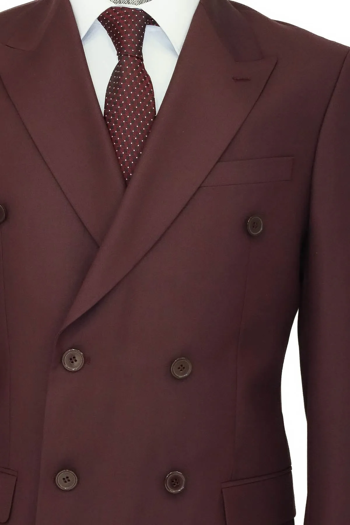 Wide Peak Collar Slim Fit Burgundy Men Double-Breasted Suit - Wessi sold by Wessi product image thumbnail 2