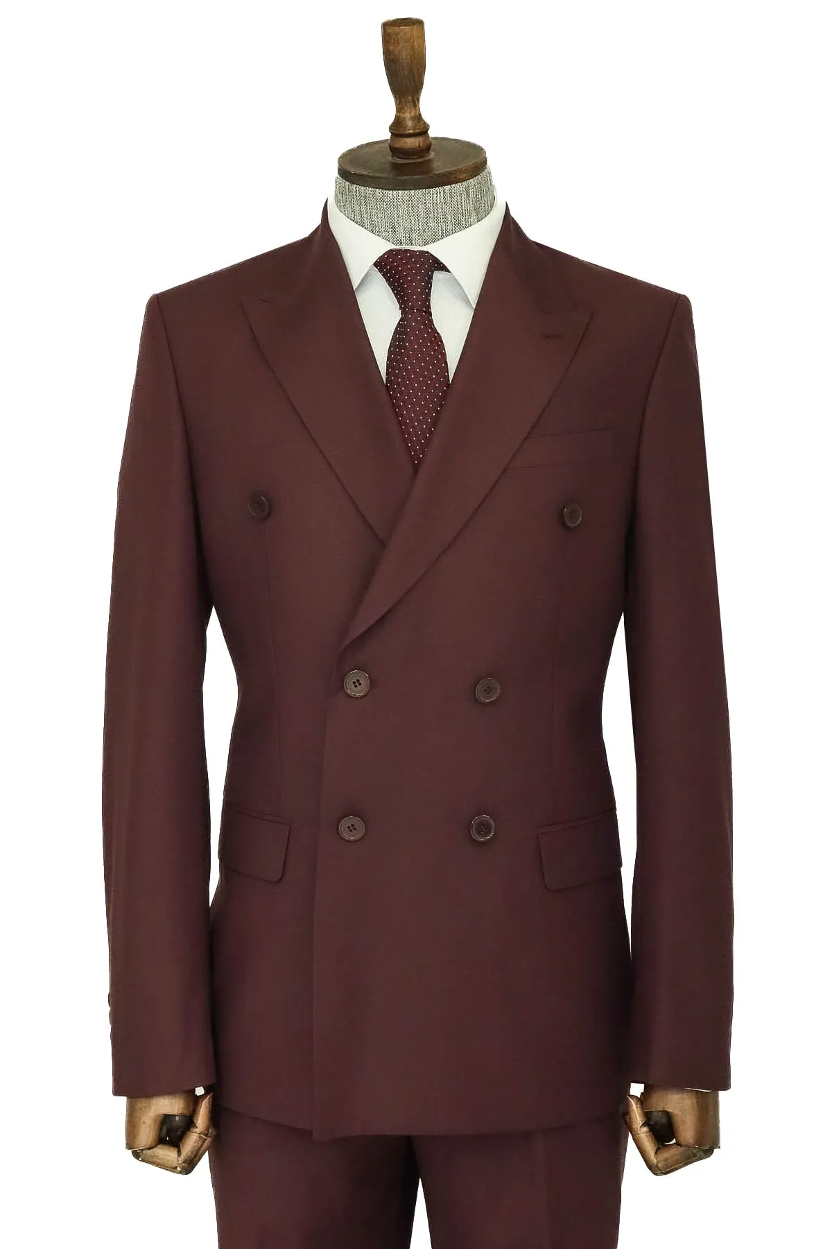 Wide Peak Collar Slim Fit Burgundy Men Double-Breasted Suit - Wessi sold by Wessi