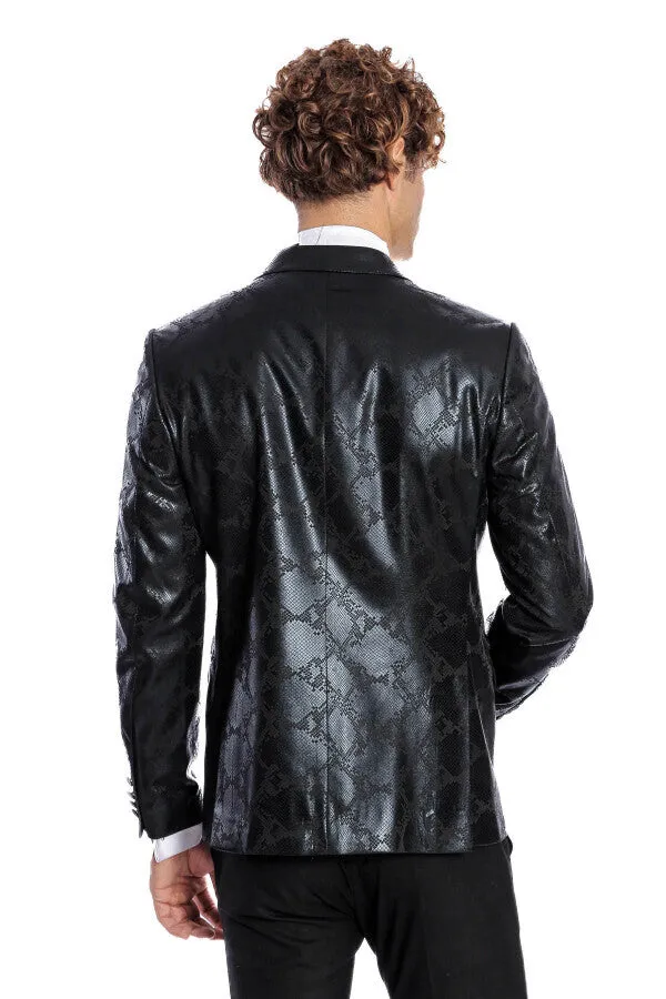 Patterned Slim Fit Black Men's Prom Blazer - Wessi sold by Wessi product image thumbnail 4