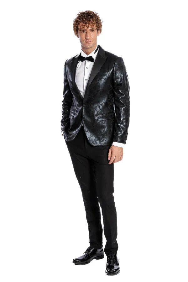 Patterned Slim Fit Black Men's Prom Blazer - Wessi sold by Wessi product image thumbnail 3