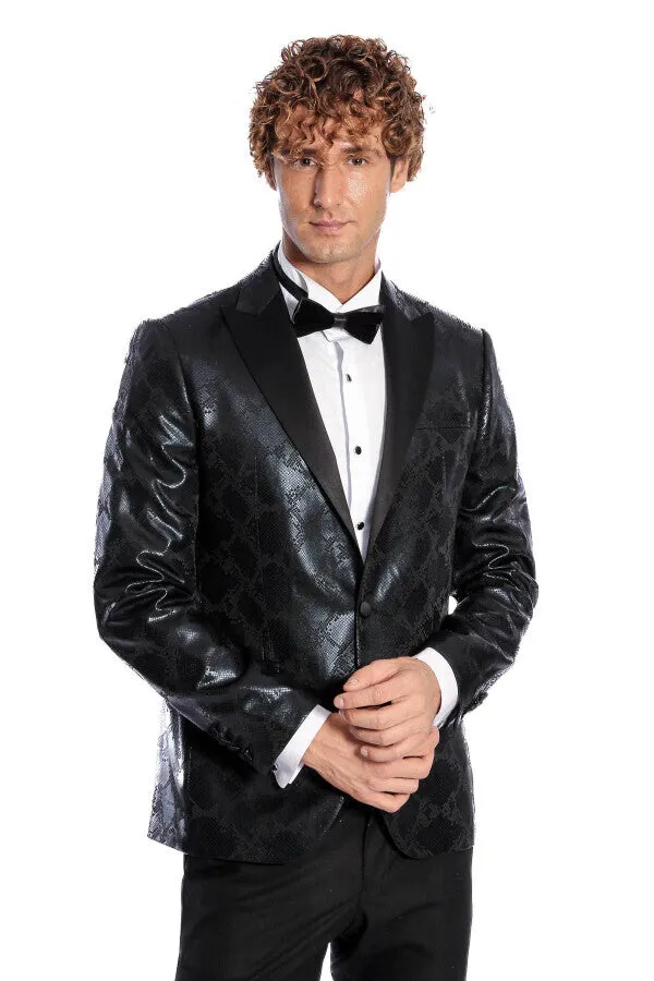 Patterned Slim Fit Black Men's Prom Blazer - Wessi sold by Wessi product image thumbnail 5
