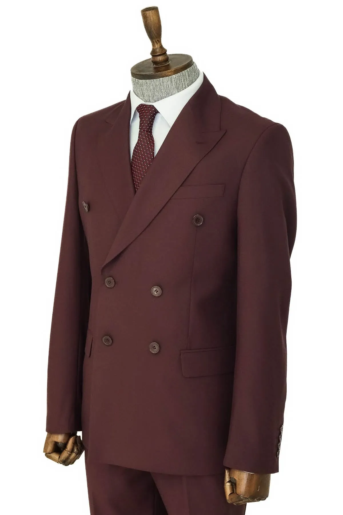 Wide Peak Collar Slim Fit Burgundy Men Double-Breasted Suit - Wessi sold by Wessi product image thumbnail 3