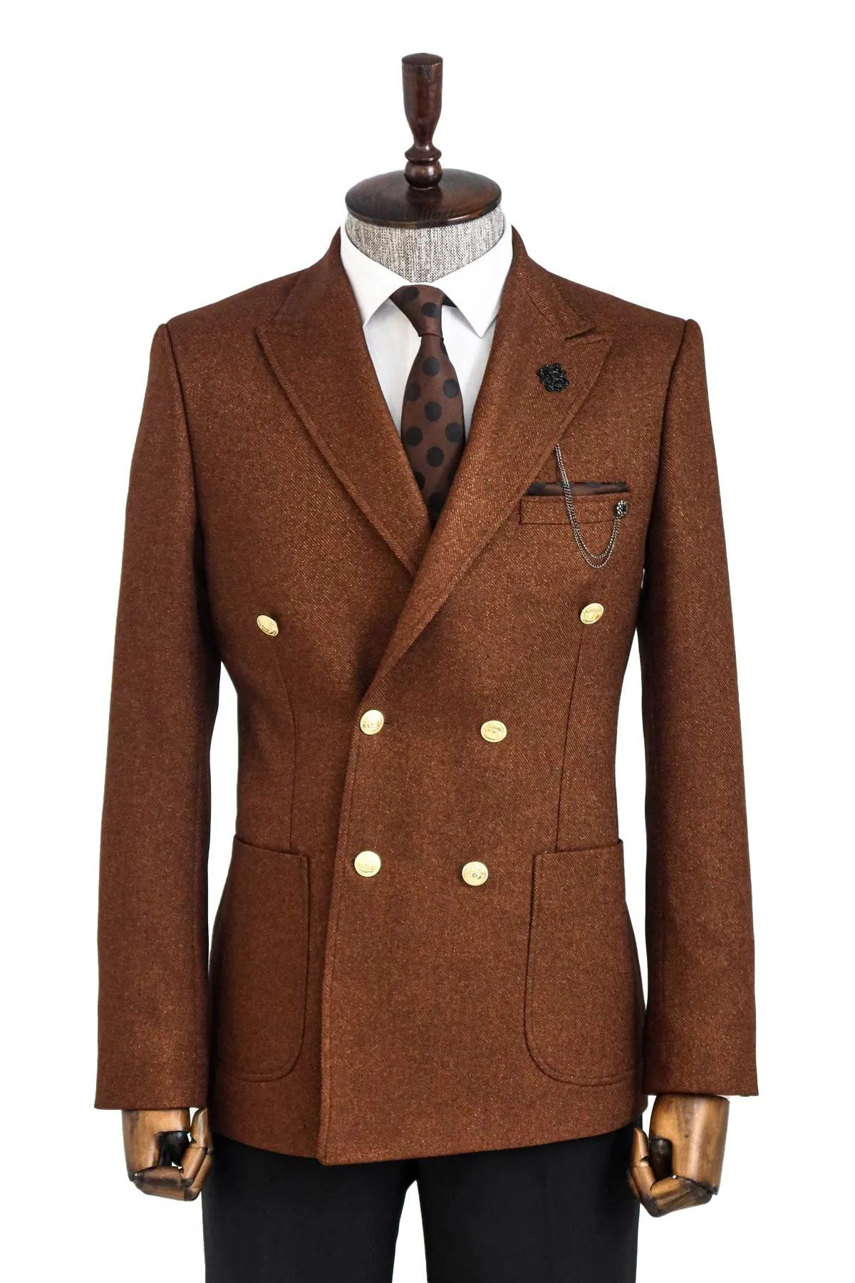 Double Breasted Slim Fit Brown Men Blazer - Wessi sold by Wessi