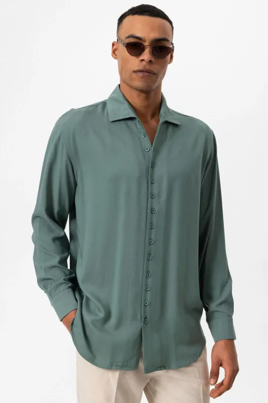 Men's Green Regular Fit Camp Collar Shirt - Wessi sold by Wessi